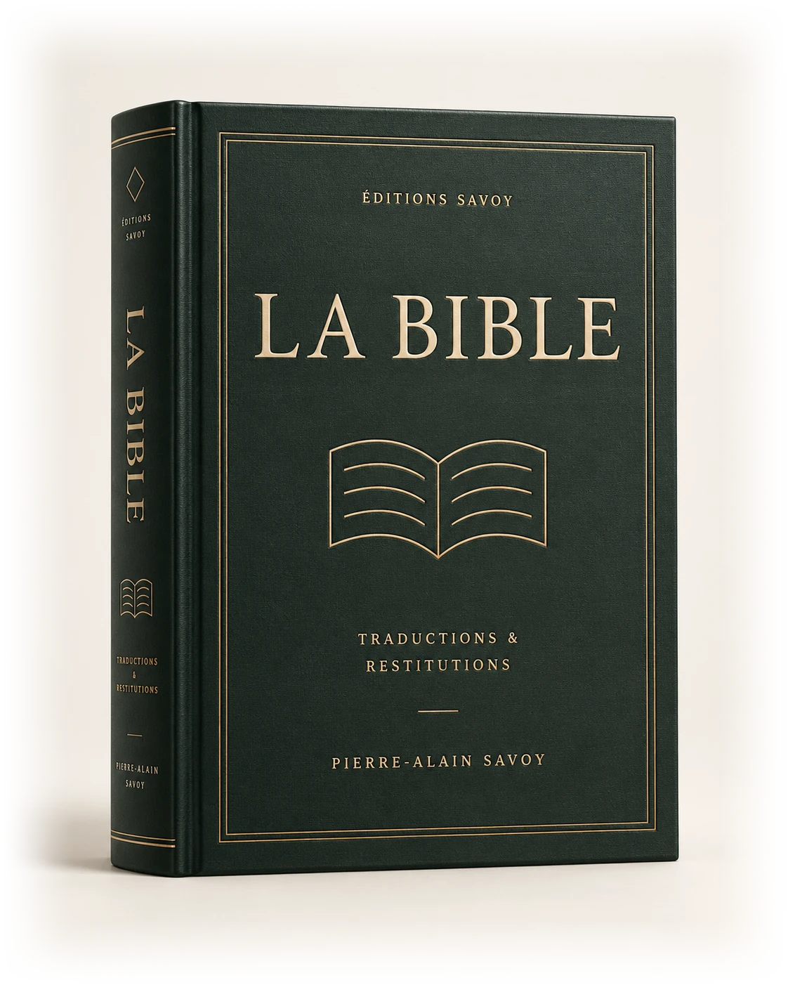 Couverture vert profond et bronze de la Bible Savoy, Éditions Savoy, Pierre-Alain Savoy